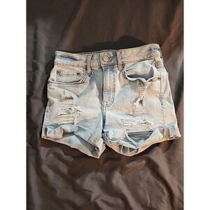 Aero Super High‎ Rise Midi Denim Shorts Size 2 Light Blue Distressed